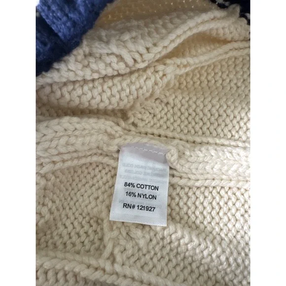 NWT Johnnie-O Women's XS Varsity Cable Knit Cotton Sweater Vanilla Navy V Neck - Picture 8 of 9